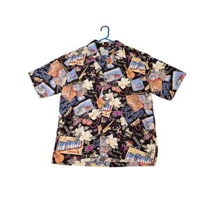 David Carey Originals New Orleans Mardi Gras Postcard Print Shirt Mens XL Black